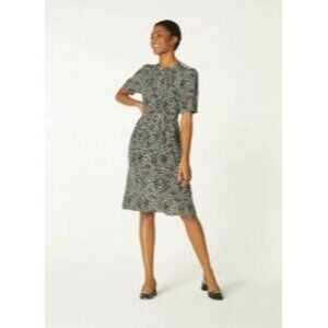 LK Bennett Sadie Green and Cream Heart Print Silk Dress, Size 14